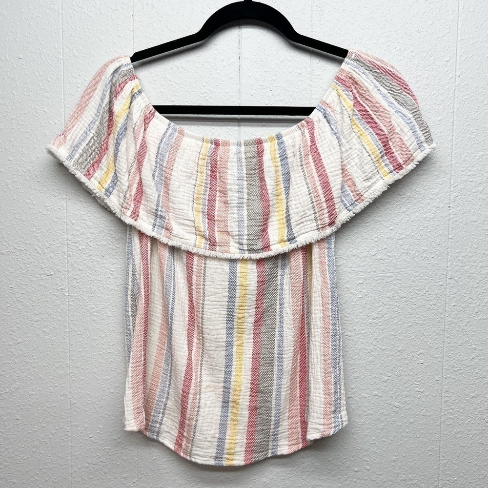 Allison Joy Gauzy Off Shoulder Ruffle Coastal Cowgirl Cottagecore Cotton Top XS